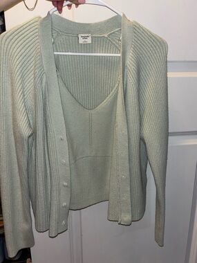 Abercrombie & Fitch Light Sage Ribbed Cardigan and Tank Set